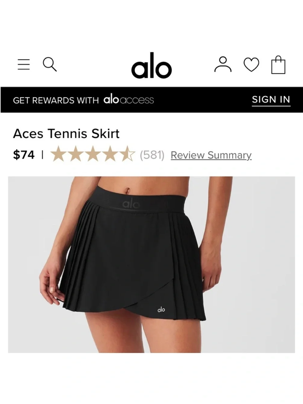 ALO Yoga Black Pleated Wrap Skort
